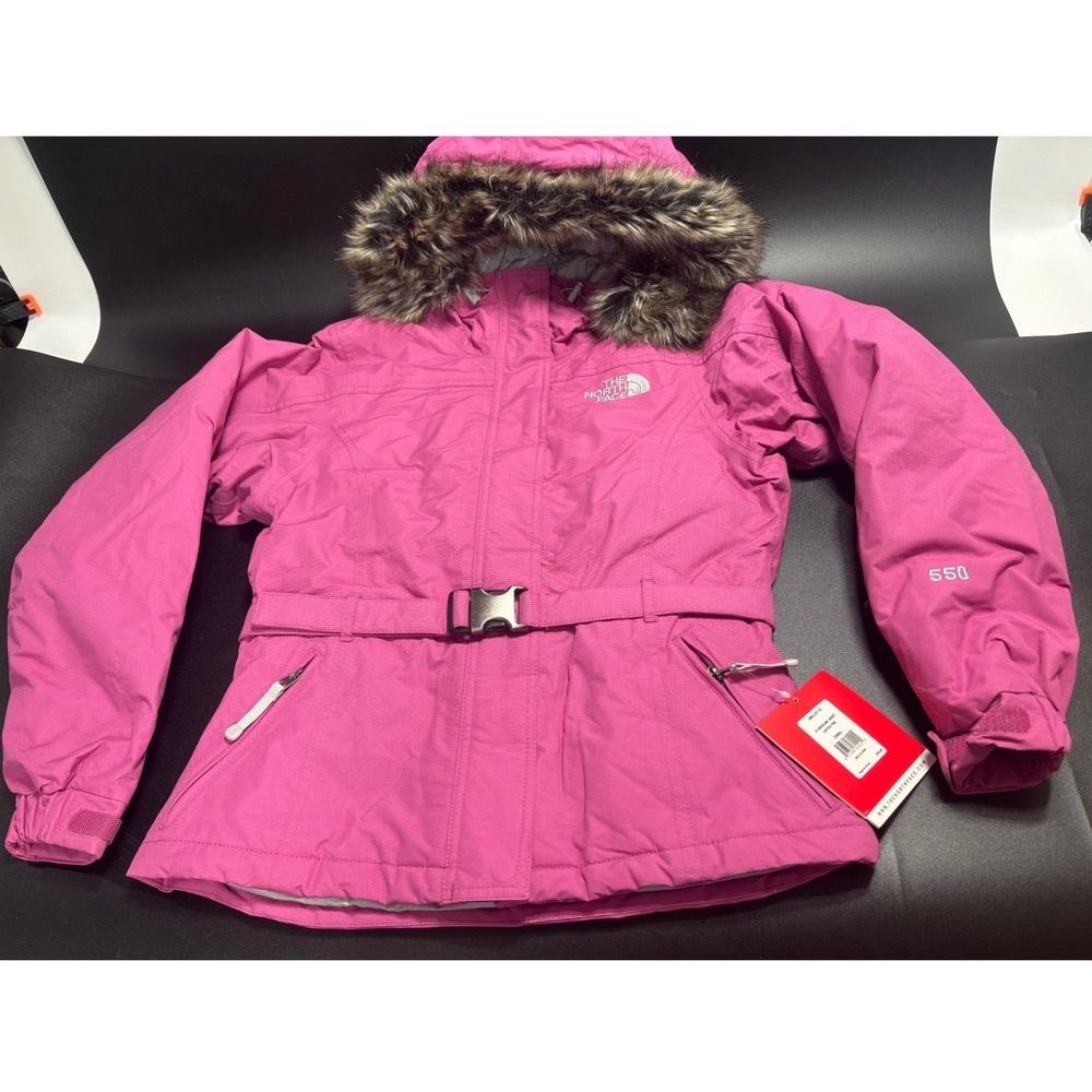 The North Face NEW Women's 550 Greenland Jacket Pink Faux Fur‎ Hood Size XS